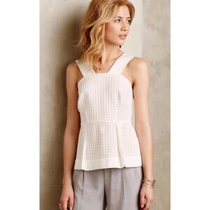 Anthropologie Maeve Women's Size 0 White Plaid Lined Zip Tank Top Peplum